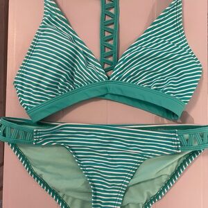 Athleta Green Bikini Swim Set with Ruched V-Neck